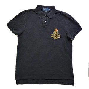 Polo Ralph Lauren Custom Fit Men M Black Pique Polo Shirt Crest Patch S/S